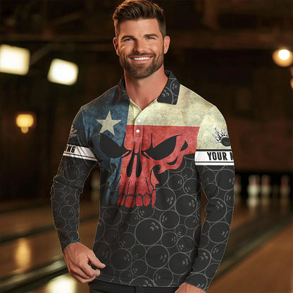 Vintage Texas Flag Skull Black Bowling Camo retro Bowling shirts for men custom Bowling team jerseys NQS9535