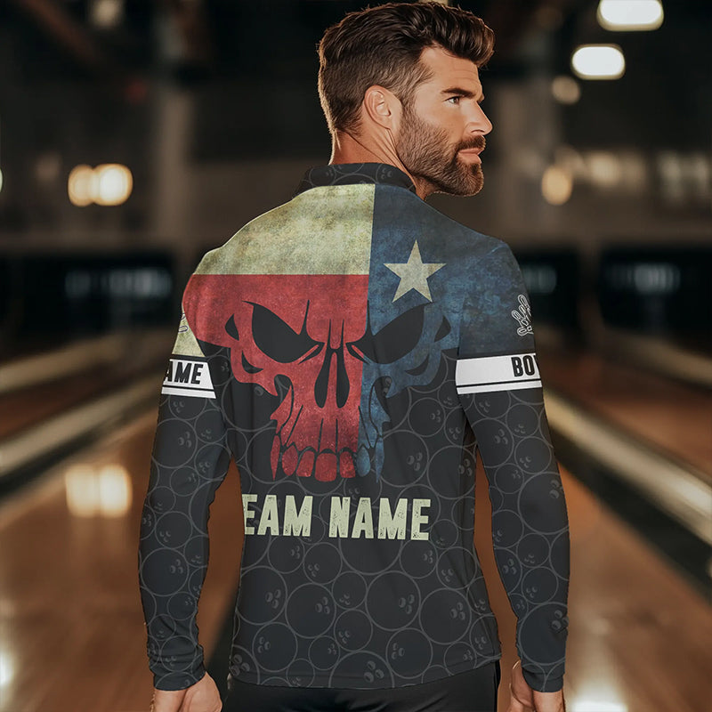 Vintage Texas Flag Skull Black Bowling Camo retro Bowling shirts for men custom Bowling team jerseys NQS9535