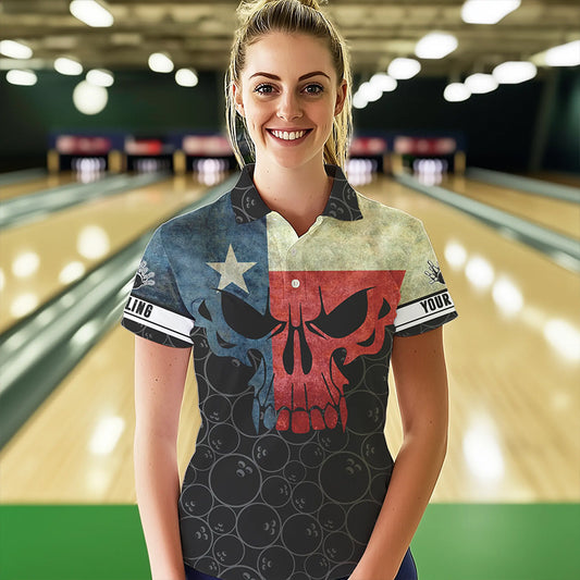 Vintage Texas Flag Skull Black Bowling Camo retro Bowling shirts for Women custom Bowling team jerseys NQS9535