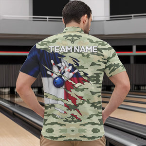 Texas Flag Green Camo Bowling Polo, Quarter Zip shirts for Men custom Texas Bowling Team Jerseys NQS9536