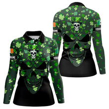 Load image into Gallery viewer, Personalized Green shamrock pattern Skull Women golf polo shirt Custom St Patrick day ladies golf tops NQS9542