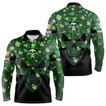 Load image into Gallery viewer, Personalized Green shamrock pattern Skull Men golf polo shirts Custom St Patrick day mens golf tops NQS9542