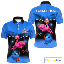 Load image into Gallery viewer, Funny Pink Flamingo Bowling Polo, 1/4 zip shirts for Men Custom Flamingo Team bowling outfit | Blue NQS11653