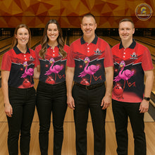 Load image into Gallery viewer, Funny Pink Flamingo Bowling Polo, 1/4 zip shirts for Men Custom Flamingo Team bowling outfit | Red NQS11654