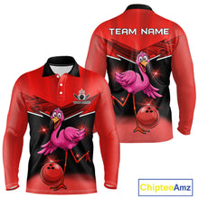 Load image into Gallery viewer, Funny Pink Flamingo Bowling Polo, 1/4 zip shirts for Men Custom Flamingo Team bowling outfit | Red NQS11654