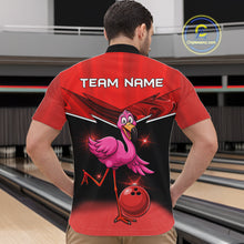 Load image into Gallery viewer, Funny Pink Flamingo Bowling Polo, 1/4 zip shirts for Men Custom Flamingo Team bowling outfit | Red NQS11654