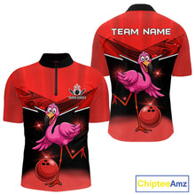 Load image into Gallery viewer, Funny Pink Flamingo Bowling Polo, 1/4 zip shirts for Men Custom Flamingo Team bowling outfit | Red NQS11654