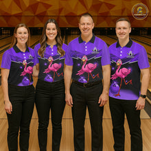 Load image into Gallery viewer, Funny Pink Flamingo Bowling Polo, 1/4 zip shirts for Men Custom Flamingo Team bowling outfit | Purple NQS11655