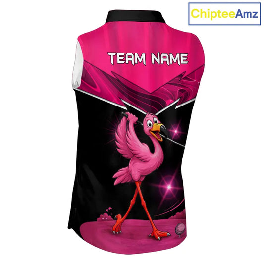 Funny Pink Flamingo Sleeveless Golf Shirt Custom Flamingo Team ladies golf tops, funny golf gifts NQS11656