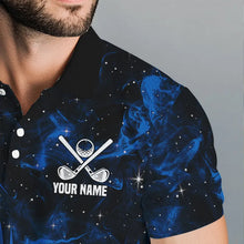 Load image into Gallery viewer, Black and Blue Galaxy Mens golf polo shirt custom cool golf shirts, personalized golf gifts NQS9694