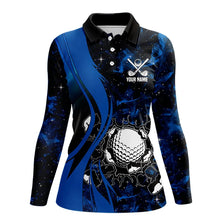 Load image into Gallery viewer, Black and Blue Galaxy Womens golf polo shirt custom cool golf shirts, personalized golf gifts NQS9694