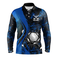 Load image into Gallery viewer, Black and Blue Galaxy Mens golf polo shirt custom cool golf shirts, personalized golf gifts NQS9694