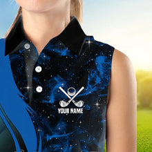 Load image into Gallery viewer, Black and Blue Galaxy Women Sleeveless polo shirt custom cool golf shirts, personalized golf gifts NQS9694