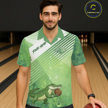 Load image into Gallery viewer, Funny Alligator Bowling Button-up Shirts Custom Alligator Bowling Team Hawaiian Jerseys | Green NQS11742
