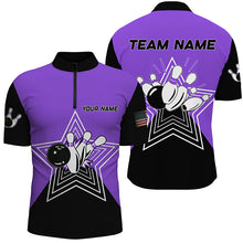 Load image into Gallery viewer, Purple &amp; Black retro bowling ball pins star custom Men's bowling Polo, Quarter Zip shirts team jerseys NQS7831