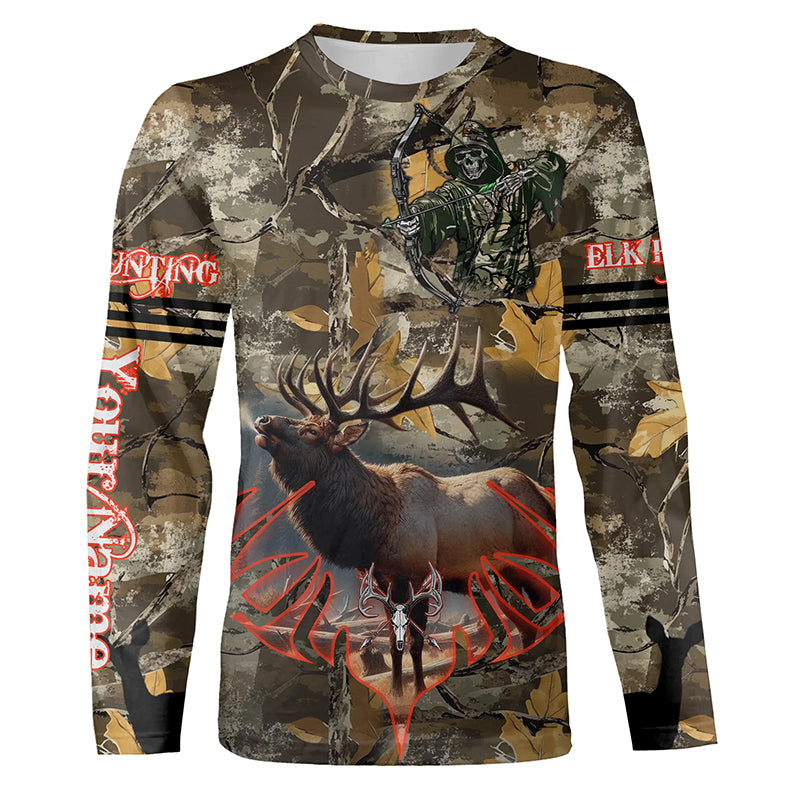 Elk Hunting Camo Grim Reaper Bow Hunting Archery Custom Name 3D All over print shirts NQS722