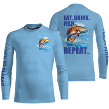 Load image into Gallery viewer, Redfish puppy drum Fishing Custom Long Sleeve Performance Fishing shirts Eat Drink Fish Repeat | Blue NQS6612