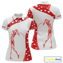 Load image into Gallery viewer, Personalized Red Hearts pattern matching golf polo shirts for couples custom Valentine golf gifts NQS11259
