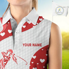 Load image into Gallery viewer, Personalized Red Hearts pattern golf white Sleeveless Golf Polo Shirt custom Valentine golf gifts NQS11259
