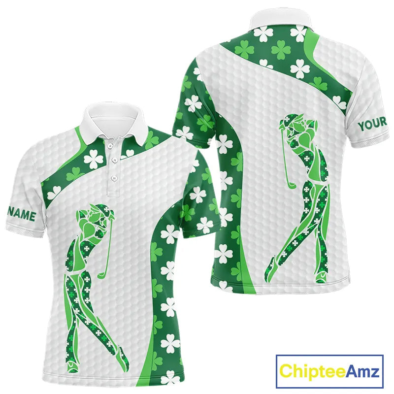 Personalized Green shamrock matching golf polo shirts for couples custom St Patrick's Day golf gifts NQS11260