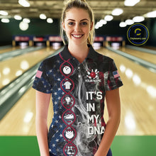 Load image into Gallery viewer, Red, White &amp; Blue Smoke American Flag Patriotic Team Women Bowling Shirt Custom It's in my DNA Shirts NQS11266
