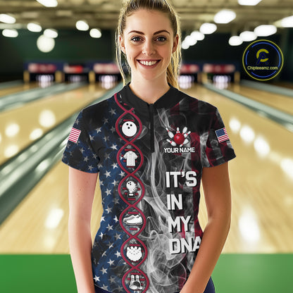 Red, White & Blue Smoke American Flag Patriotic Team Women Bowling Shirt Custom It's in my DNA Shirts NQS11266