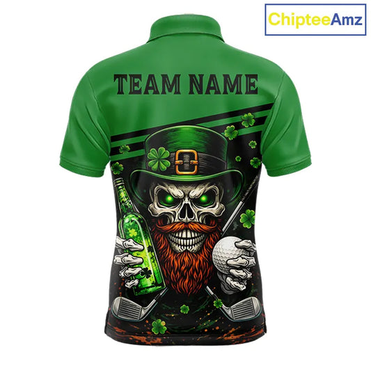 Green St Patrick Skull Golf and Beer Polo Golf shirts for Men Custom Team Mens Golf attire NQS11475