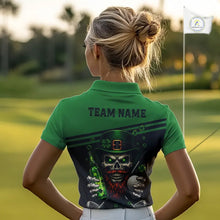 Load image into Gallery viewer, Green St Patrick Skull Golf and Beer Polo Golf shirts for Women Custom Team Ladies Golf attire NQS11475