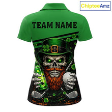 Load image into Gallery viewer, Green St Patrick Skull Golf and Beer Polo Golf shirts for Women Custom Team Ladies Golf attire NQS11475