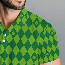 Load image into Gallery viewer, Personalized Green argyle pattern Men golf polo shirts Custom St Patrick day golf tops for men NQS9545