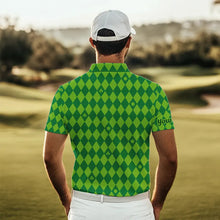 Load image into Gallery viewer, Personalized Green argyle pattern Men golf polo shirts Custom St Patrick day golf tops for men NQS9545