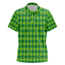 Load image into Gallery viewer, Personalized Green argyle pattern Kid golf polo shirts Custom St Patrick day golf tops for Kid NQS9545
