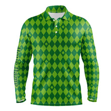 Load image into Gallery viewer, Personalized Green argyle pattern Men golf polo shirts Custom St Patrick day golf tops for men NQS9545
