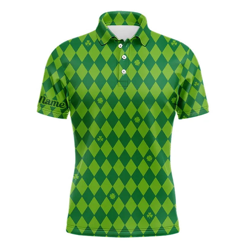 Personalized Green argyle pattern Men golf polo shirts Custom St Patrick day golf tops for men NQS9545