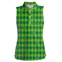 Load image into Gallery viewer, Personalized Green argyle pattern Women sleeveless polo shirt Custom St Patrick day golf top for women NQS9545