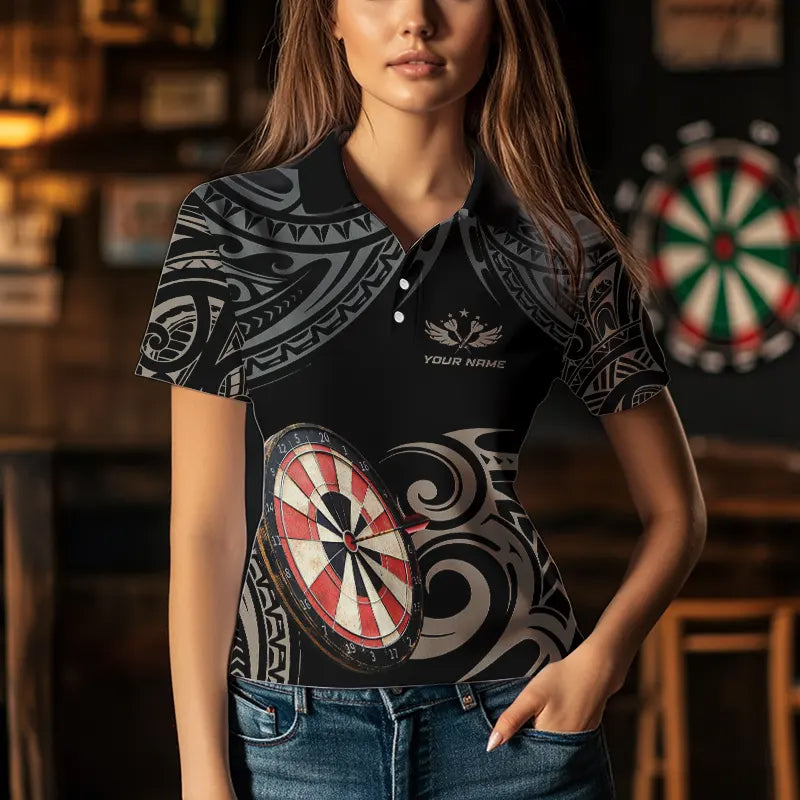 Personalized Black tribal pattern Darts Shirts For Women Custom Retro Team Darts Jerseys NQS9551