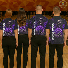 Load image into Gallery viewer, Personalized Skull Bowling Shirt For Men Custom Team's Name Black and Purple Flame Bowler Jerseys NQS11659
