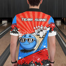 Load image into Gallery viewer, Funny Bowling Boom Strike Bowling Shirt For Men Custom Red, White and Blue retro Team Bowling Jerseys NQS11661