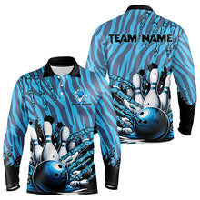 Load image into Gallery viewer, Funny Claw Blue Camo Men&#39;s bowling outfits custom bowling polo, Quarter Zip Shirts team jerseys NQS9704