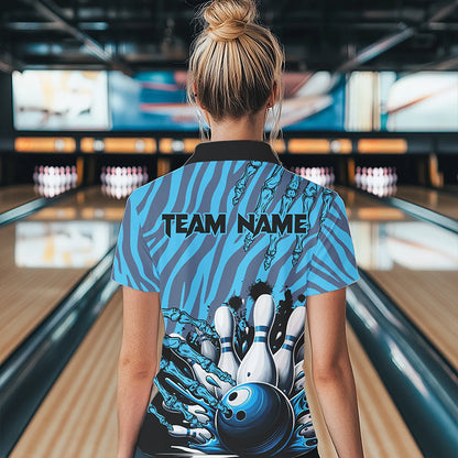 Funny Claw Blue Camo Women's bowling outfits custom bowling polo, Quarter Zip Shirts team jerseys NQS9704