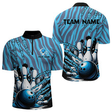 Load image into Gallery viewer, Funny Claw Blue Camo Men&#39;s bowling outfits custom bowling polo, Quarter Zip Shirts team jerseys NQS9704