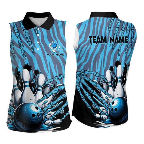 Funny Claw Blue Camo Women's bowling outfits custom bowling Sleeveless Polo Shirts team jerseys NQS9704