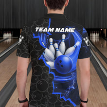 Load image into Gallery viewer, Black and Blue Camo Bowling Polo, 1/4 Zip Shirts For Men Custom Bowling Team Jersey, Bowler Outfit NQS11750
