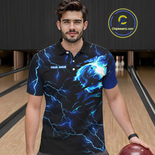 Load image into Gallery viewer, Blue lightning thunder bowling American flag Eagle custom Men Bowling Polo Shirts, team bowler jerseys NQS7489