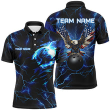 Load image into Gallery viewer, Blue lightning thunder bowling American flag Eagle custom Men Bowling Polo Shirts, team bowler jerseys NQS7489