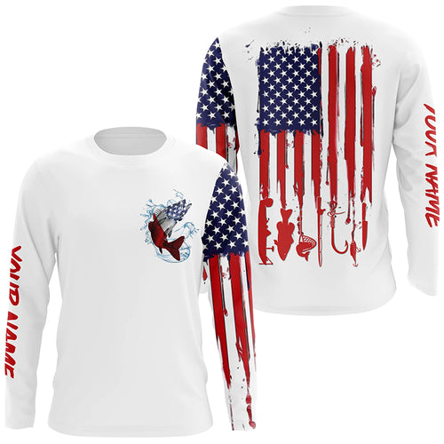 American flag Walleye fishing personalized patriotic UV Protection Fishing Shirts for mens, women, kid NQS5483