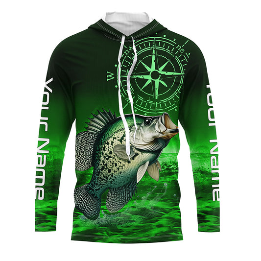 Personalized Crappie Green Long Sleeve Performance Fishing Shirts, Crappie compass tournament Shirts NQS5950