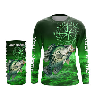 Personalized Crappie Green Long Sleeve Performance Fishing Shirts, Crappie compass tournament Shirts NQS5950