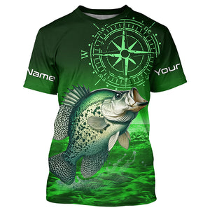 Personalized Crappie Green Long Sleeve Performance Fishing Shirts, Crappie compass tournament Shirts NQS5950