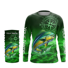 Load image into Gallery viewer, Personalized Mahi mahi Green Long Sleeve Performance Fishing Shirts, Dorado compass tournament Shirts NQS5951